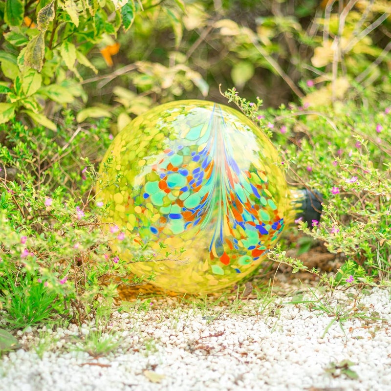 VCUTEKA Gazing Ball, Glass Gazing Balls Sphere for Garden Lawn Outdoor Ornament Yard Decorative, Yellow Swirl, 10" - Image 3